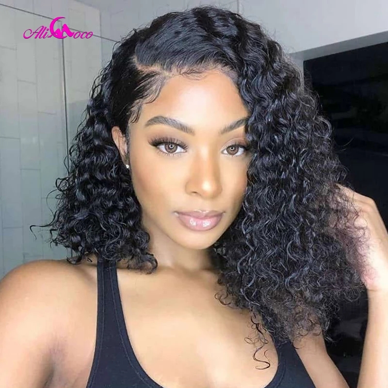 Transparent Short Curly Bob Lace Front Synthetic Hair Wigs Brazilian Lace Frontal Wigs For Women Natural hairline