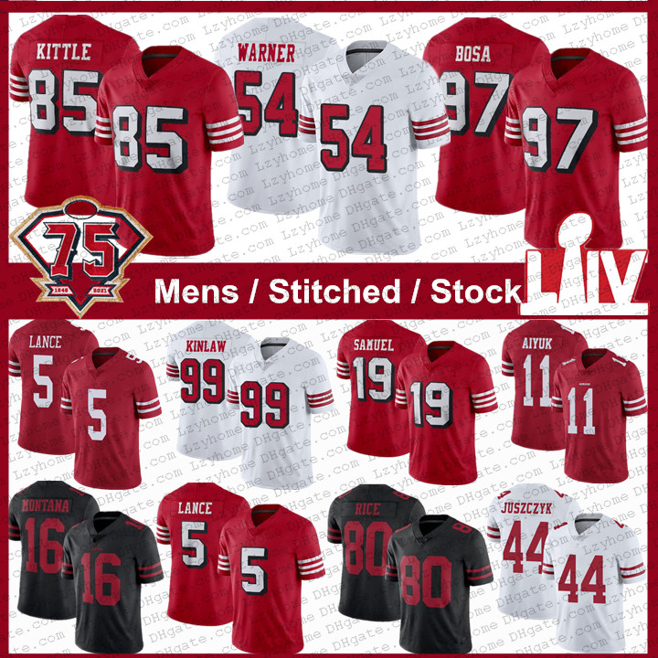 

85 George Kittle San 5 Trey Lance Francisco 97 Nick Bosa SF Football Jersey 54 Fred Warner Jerry Rice 19 Deebo Samuel Jimmy Garoppolo Mostert Joe Montana Brandon Aiyuk, My store(lzyhome)