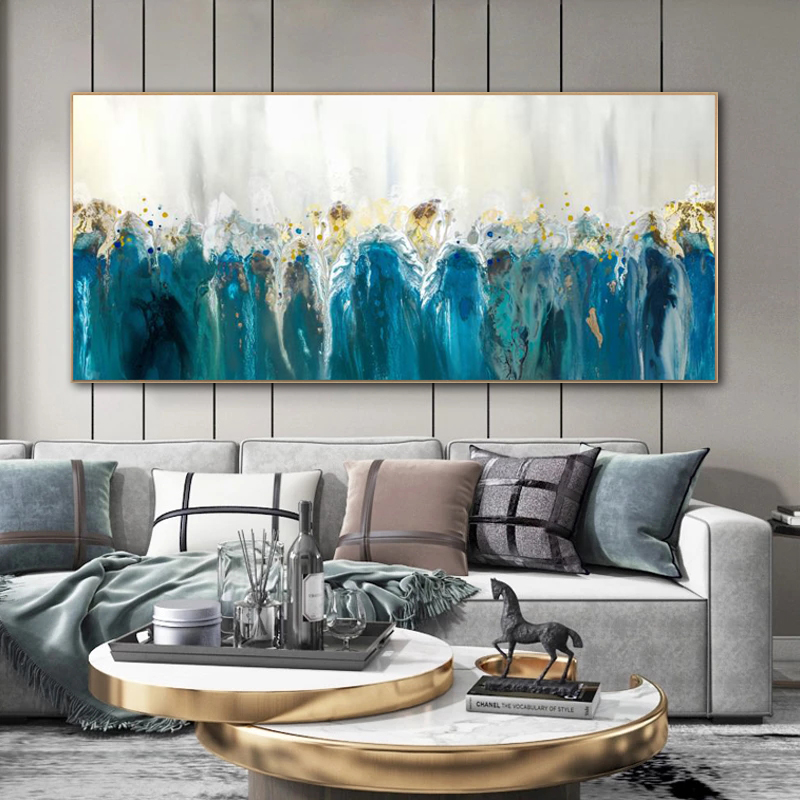 Abstract Green Canvas Painting Wall Art Pictures For Living Room Modern Home Decor Golden Nordic Posters And Prints Wall Decor