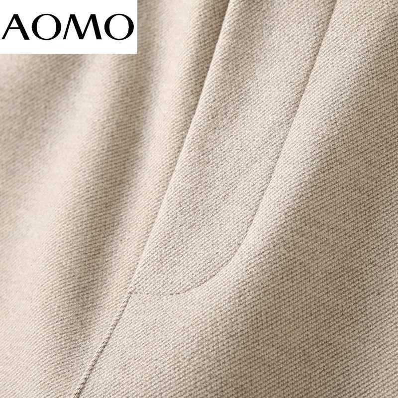 AOMO Winter Fashion Women Thick Warm Suit Pants Trousers Pockets Office Lady Elegant Pantalon YU145A 211115