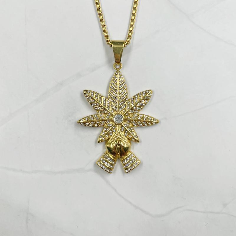 Pendant Necklaces Men's Hip Hop Leaf Necklace With Rhinestone 316L Stainless Steel Iced Out Bling Hiphop Jewelry
Pendant Necklaces Men's Hip Hop Leaf Necklace With Rhinestone 316L Stainless Steel Iced Out Bling Hiphop Jewelry