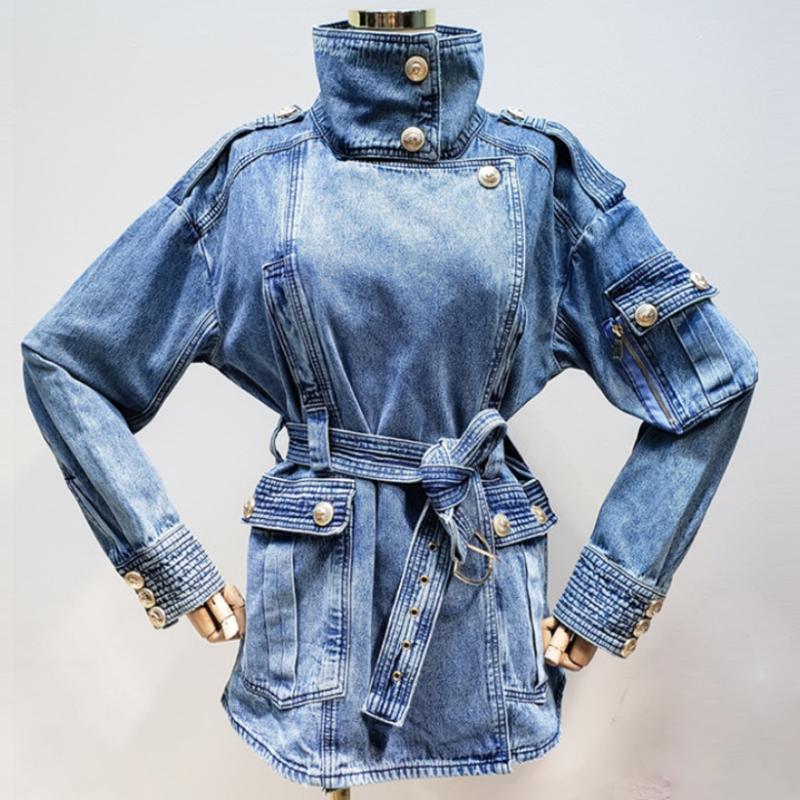 Women's Jackets Retro Denim Jacket Women Spring Autumn Gold Button Long Sleeve Loose Casual Feamle Coat Belt, Blue
Women's Jackets Retro Denim Jacket Women Spring Autumn Gold Button Long Sleeve Loose Casual Feamle Coat Belt, Blue