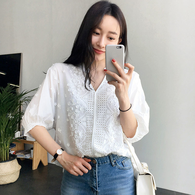 BETHQUENOY Embroidery Blouse White Shirts Women Clothes Plus Size Cotton Tops Camisas Blusas Mujer De Moda Chemisier Femme 210225