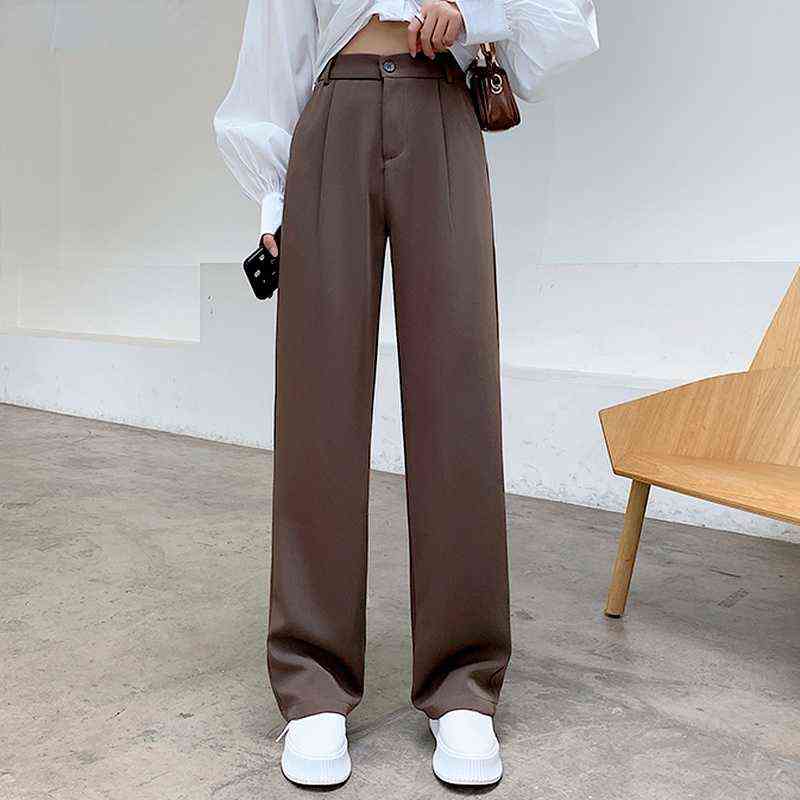 Casual High Waist Loose Wide Leg Pants for Women Spring Autumn Female Floor-Length White Suits Ladies Long Trousers 211115