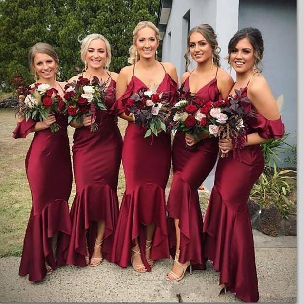 Bury Bridesmaid Dresses Sexy Halter Chiffon Off The Shoulder High Low Mermaid Custom Made Plus Size Maid Of Honor Gown Vestido