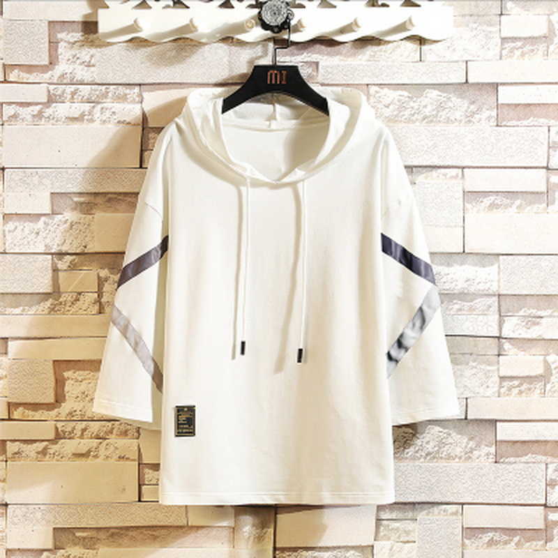 Casual Short Sleeves Hoodies Summer Black White Hip Hop Loose Skateboard Casual Men's Streetwear PUNK Clothes Plus Oversize 210927