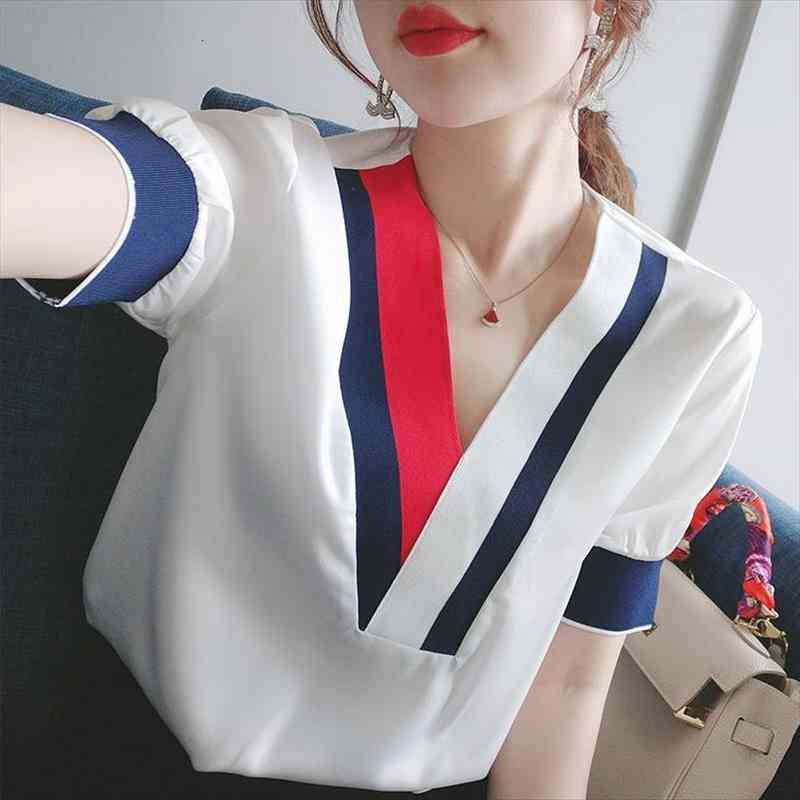 womens spring summer style chiffon blouses womens elegant v-neck patchwork korean casual dd9031, White
womens spring summer style chiffon blouses womens elegant v-neck patchwork korean casual dd9031, White