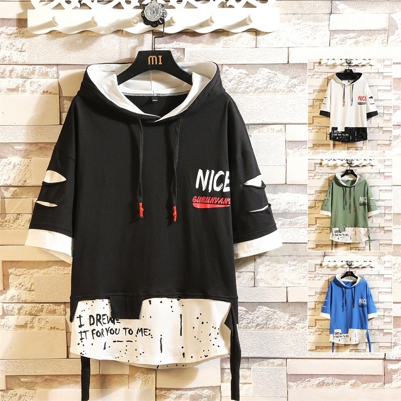 Summer Short White Black Hoodie Sweatshirt Mens Hip Hop Punk Pullover Streetwear Casual Fashion Clothes 201126
