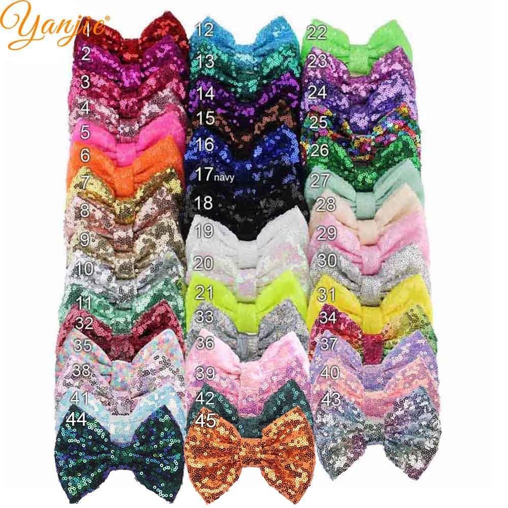 30pcs/lot 5" Knot Sequin WITHOUT Clips Girls Solid Glitter Bow For Kids DIY Headband Bands Hair Accessories LJ200903
