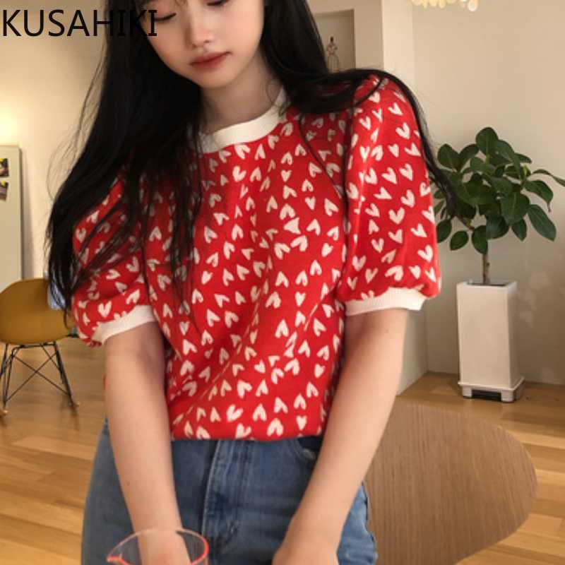 Kusahiki Knitted Woman Tshirts Summer Short Sleeve O-neck Graphic T Shirts Korean Hit Color Sweet Pullover Tee Tops 6H493 210602, Red
Kusahiki Knitted Woman Tshirts Summer Short Sleeve O-neck Graphic T Shirts Korean Hit Color Sweet Pullover Tee Tops 6H493 210602, Red