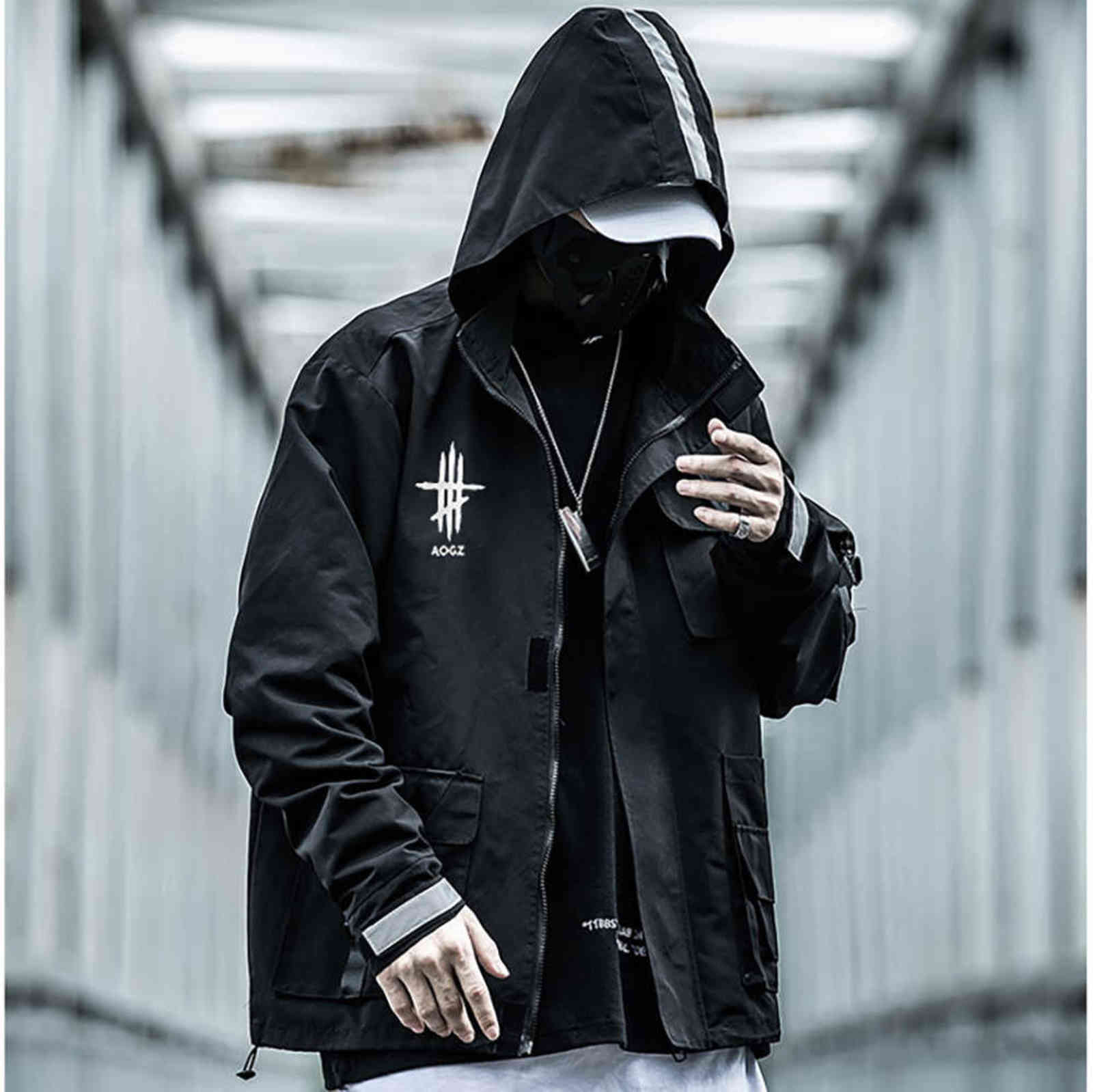 Techwear Streetwear Black Jacket for Men Fashion Waterproof Windbreaker 211126