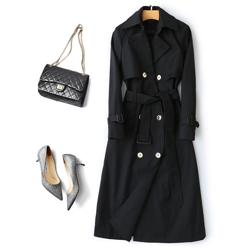 Obrix 3 Casual Style Female Spring Trench V-Neck Double Breasted Full Sleeve Pockets Belt Trench For Women 210218