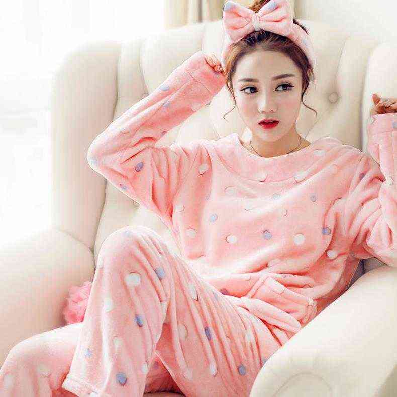 Pajamas for Women Winter Flannel Pyjamas Cartoon Long Sleeve Coral Fleece Warm Sleepwear Kaiva Pajamas Loungewear Women 211118