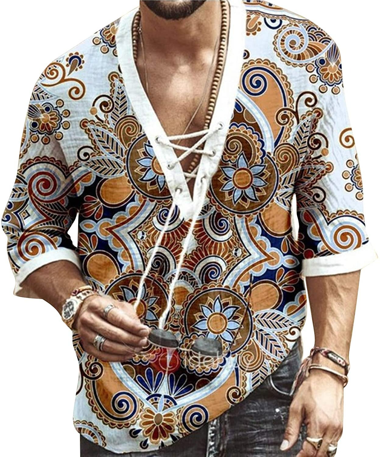 Men's T-Shirts Fashion Shirt Short Sleeve Beach V-neck Drawstring Print Summer Top, As pic show
Men's T-Shirts Fashion Shirt Short Sleeve Beach V-neck Drawstring Print Summer Top, As pic show