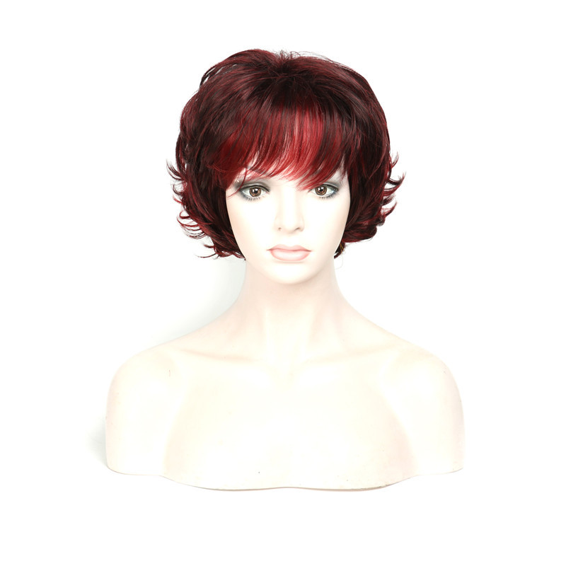 Fashion New Hairstyle Short Natural Wave Curly Wine Red Brown Mixed wigs High temperature Hair wig