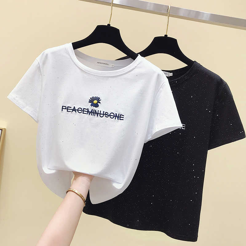Women's T-shirts Fashion Letter Embroidery Harajuku Casual T Shirt Women Short Sleeve T-Shirt O-neck white Black Top Female 210604
Women's T-shirts Fashion Letter Embroidery Harajuku Casual T Shirt Women Short Sleeve T-Shirt O-neck white Black Top Female 210604