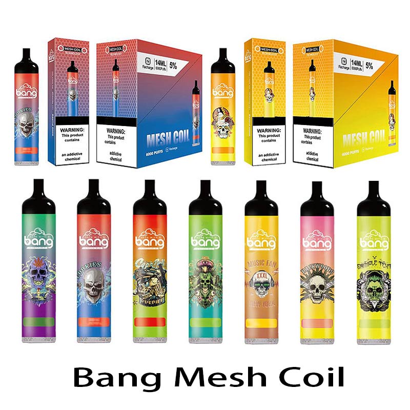 Original Bang Mesh Coil 6000 Puffs Bars Disposable E cigarettes Vape Pen 14ml Pre-filled Pods Cartridge 850mAh Rechargeable Battery duo max pro
Original Bang Mesh Coil 6000 Puffs Bars Disposable E cigarettes Vape Pen 14ml Pre-filled Pods Cartridge 850mAh Rechargeable Battery duo max pro