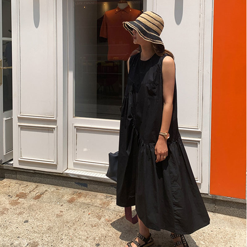 Casual midi Dress Sleeveless Korean loose show thin irregular A-line temperament fashion summer women's 210526