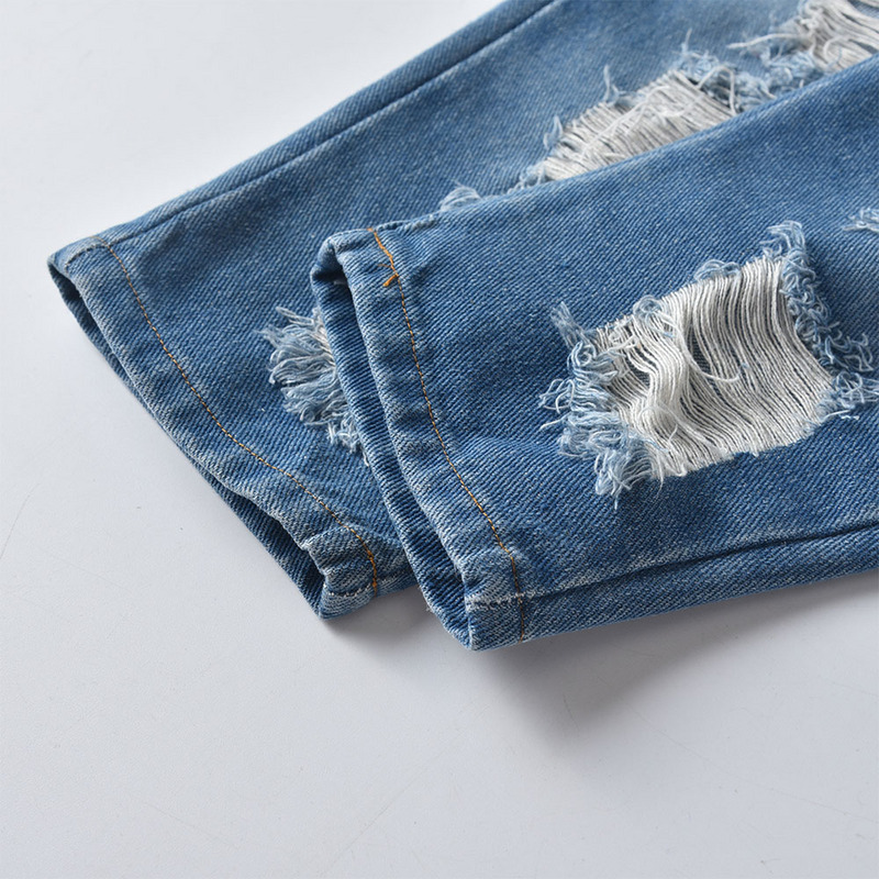 top and top Fashion Kids Casual Ripped Jeans Pants Children Boys Girls Broken Loose Hole Denim Trousers for Spring Autumn 210308