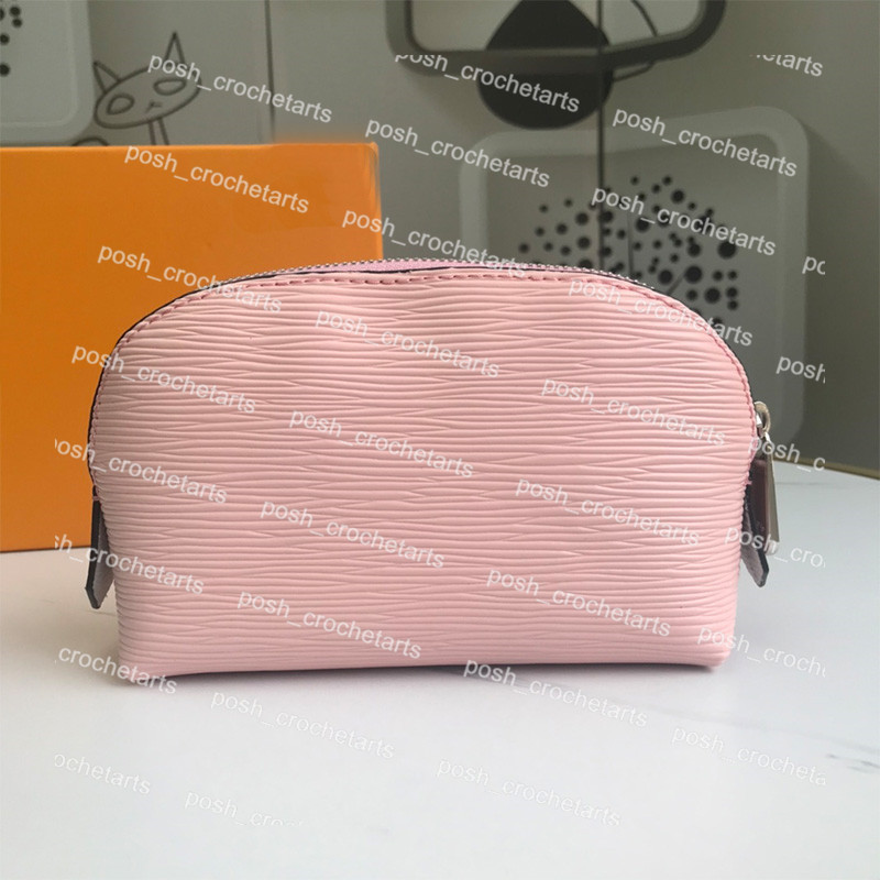 Solid Leather Cosmetic Pouch PM Cosmetics Bags And Cases sold with box, Pink