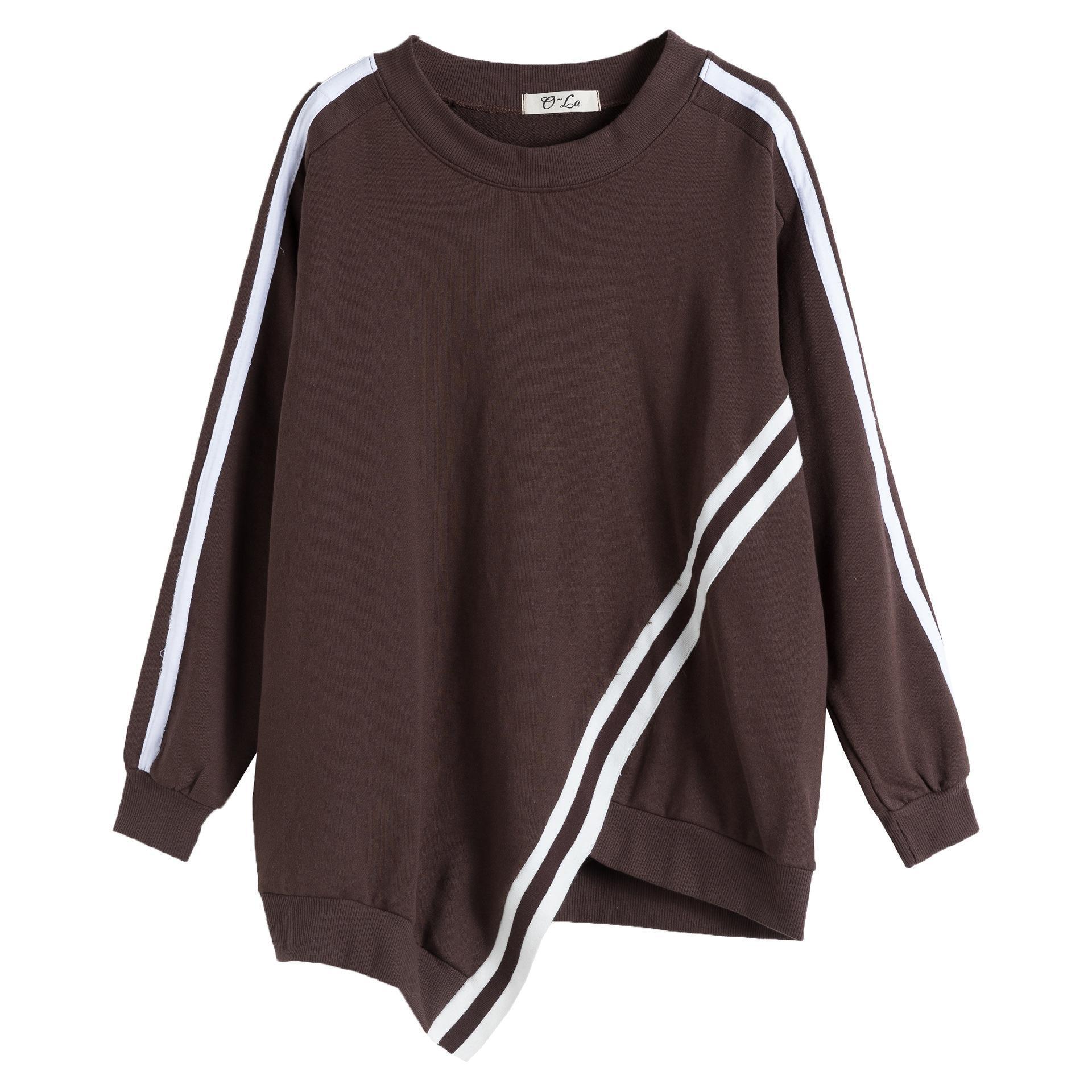 Plus Size Striped Sweatshirt Hoodies Women Casual Irregular Cotton Pullovers Sweatshirts Woman Kpop Clothes Autumn Moletom 201102