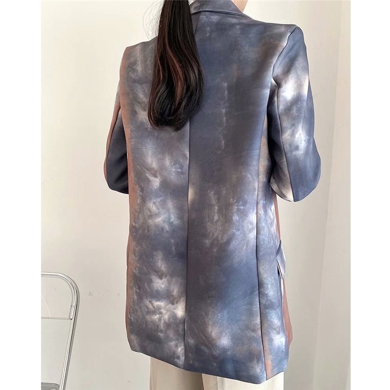 Elegant Women Tie-Dye Print Blazers Fashion Ladies Notched Collar Jackets Streetwear Female Chic Double Breasted Coats 210527