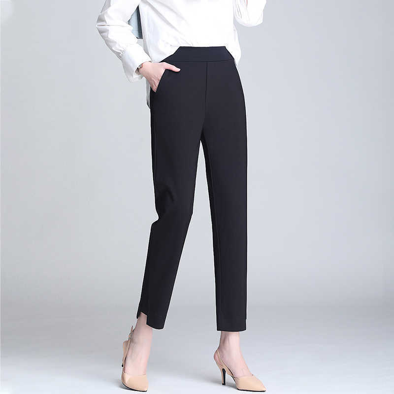 Trousers Women Ankle-length Capris Female Leggings Pantalon Femme Workwear Slim High Waist Elastic Casual Woman Pants 210608
