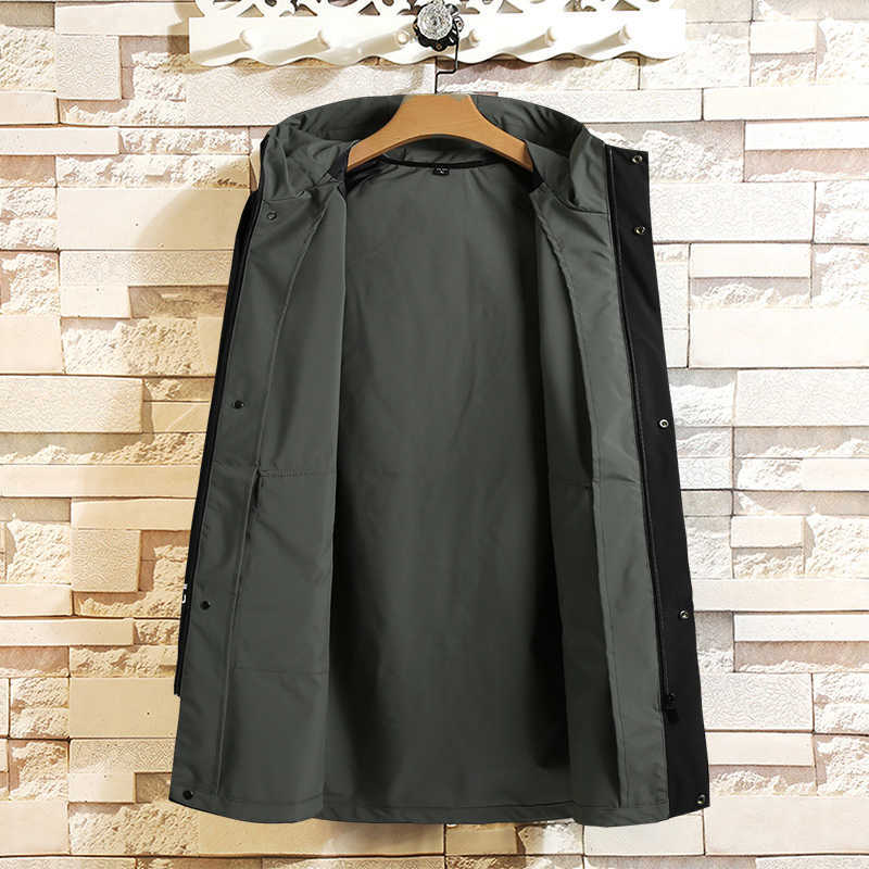 Casual Men's Black Green Windbreaker Jackets Long Trench Coat For Spring Autumn Winter Clothes 210819