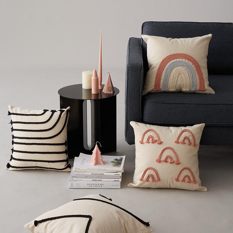 Cushion/Decorative Pillow Fashion Rope Embroidered Canvas Cover Four Seasons Bedside Back Cushion Cove Rainbow Line Stripe Office Waist 
Cushion/Decorative Pillow Fashion Rope Embroidered Canvas Cover Four Seasons Bedside Back Cushion Cove Rainbow Line Stripe Office Waist