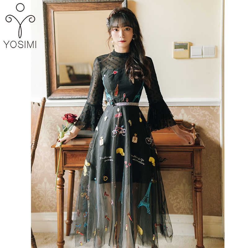 YOSIMI Black Long Women Dress Summer Vintage Mesh Cartoon Embroidery Stand-neck Sleeve Lace Evening Party Elegant 210604, Beige
YOSIMI Black Long Women Dress Summer Vintage Mesh Cartoon Embroidery Stand-neck Sleeve Lace Evening Party Elegant 210604, Beige
