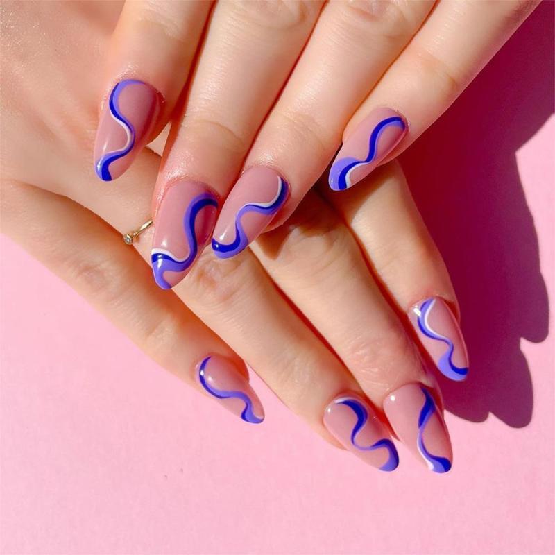 Nail Art Kits 24pcs Blue White Wavy Lines Detachable Long Ballerina False Nails With Design Wearable Fake Full Cover Tips
Nail Art Kits 24pcs Blue White Wavy Lines Detachable Long Ballerina False Nails With Design Wearable Fake Full Cover Tips