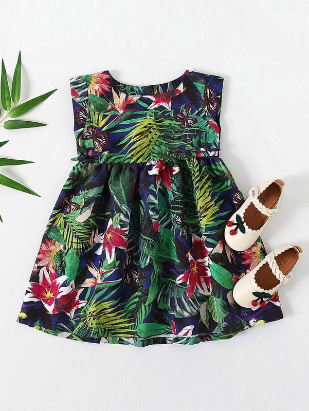 Toddler Girls Tropical Button Back Smock Dress SHE