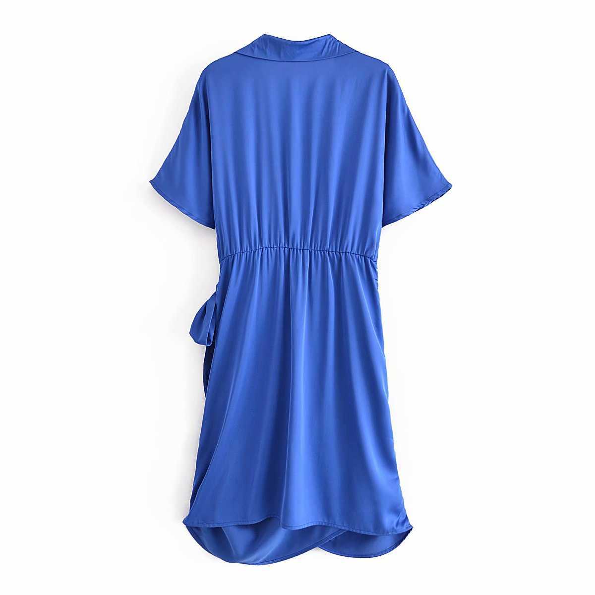 Summer Dress Women Short Sleeves elegant Casual Fashion Chic Lady Satin Shirt Dress Za Woman Prom Dresses Robe Femme 210709