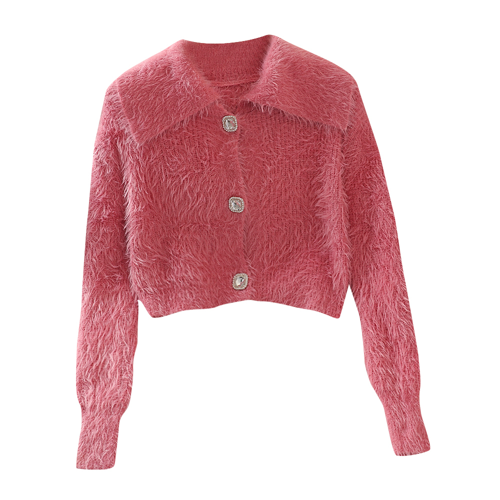 Women Fluffy Soft Sweater New Autumn Winter Vintage Short Cardigan Coat Ladies Korean Single Breasted Turn Down Collar Knitted 210218