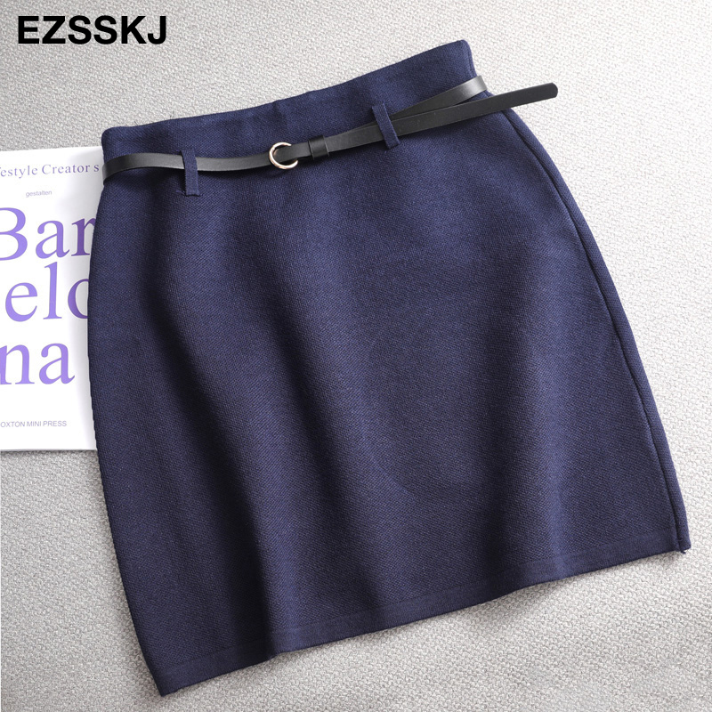 spring Autumn retro Aline PENCIL mini skirt female fashion high waist slim skirt solid color badycon knitted short skirt 210306