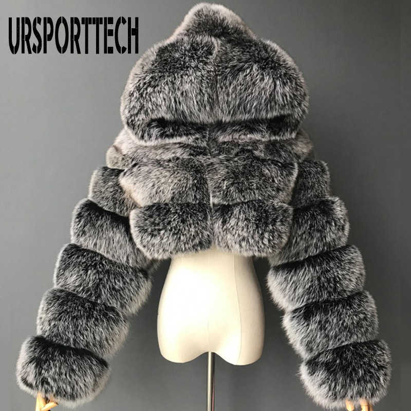 Winte Faux Fur Coats Women Jackets High Quality Cropped Furry Warm Winter Fur Jacket Hooded Manteau Femme Oversize Outerwear 210528