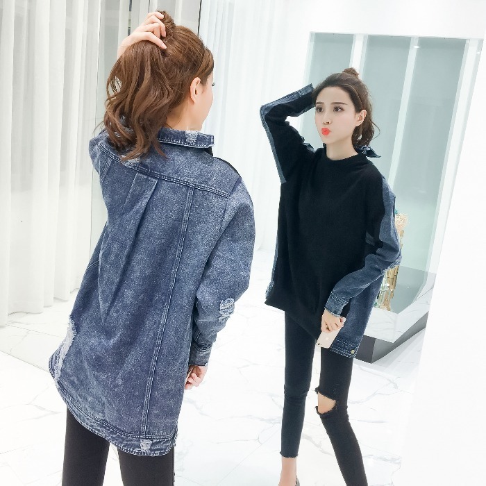 Chic Women Denim Patchwork Cotton Sweatshirts Female Loose Casual Denim Sweatshirts Female Denim Patchwork Cotton Pullovers Tops 201030
