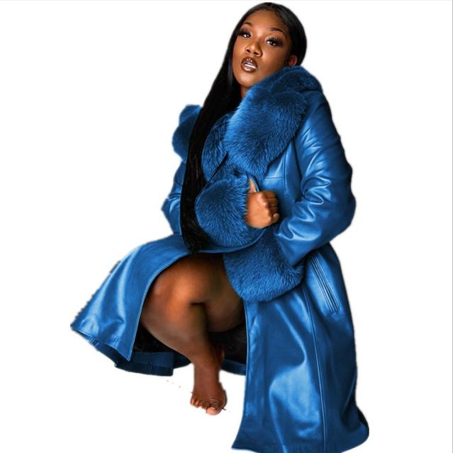Jackets Women's Women's Keep Warm PU Patchwork Midi Coats 2022 Winter Women Plus Size Fashion Fur Collar Long Sleeve OL Style