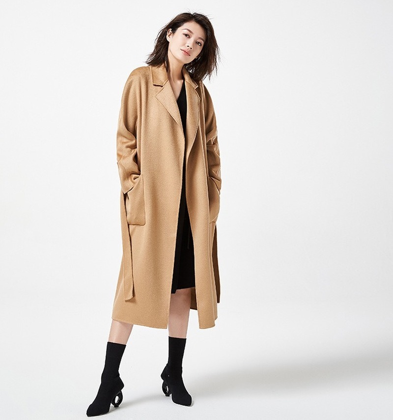 AIGYPTOS classic double-faced woolen female wavy cashmere winter coat women 210218