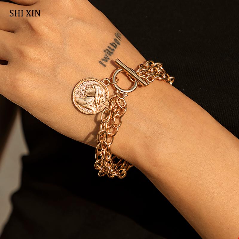 SHIXIN Layered Chains With Portrait Coin Pendant Bracelet for Women Charms Thick Hand Chain Trendy Bracelets Girls Jewelry Gifts
SHIXIN Layered Chains With Portrait Coin Pendant Bracelet for Women Charms Thick Hand Chain Trendy Bracelets Girls Jewelry Gifts