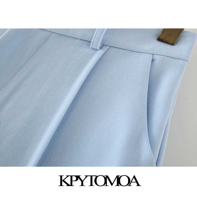 KPYTOMOA Women Chic Fashion Office Wear Side Pockets Straight Shorts Vintage High Waist Zipper Fly Female Short Pants Mujer 210714