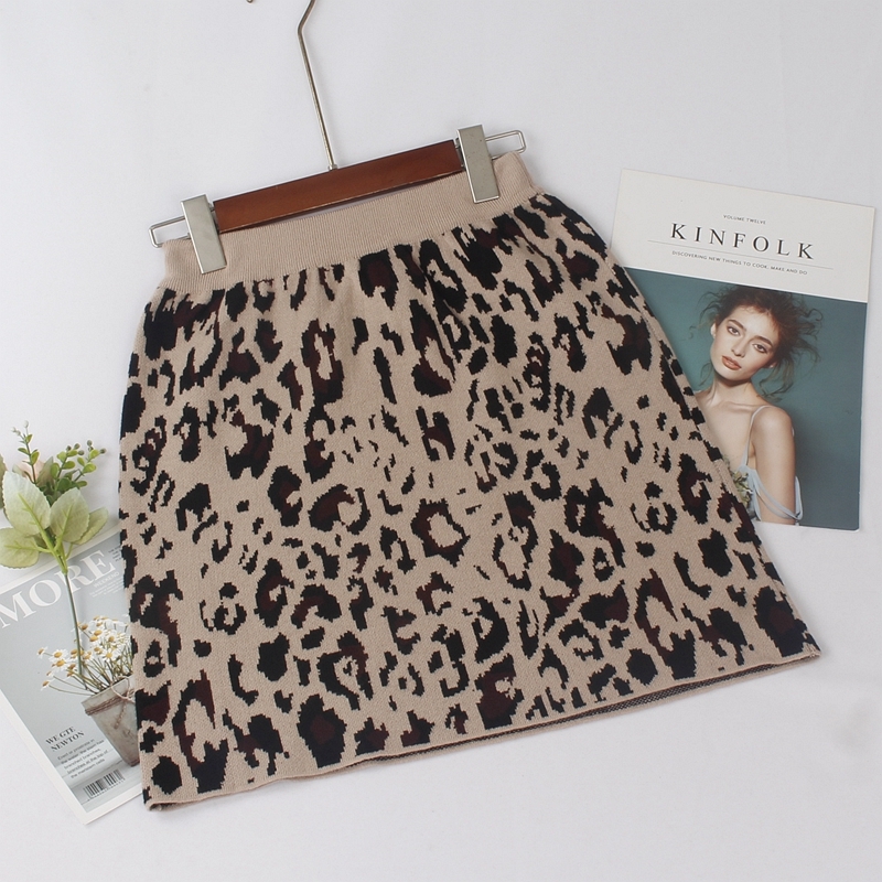 GIGOGOU High Waist Women Knitted Skirts Autumn Winter Fashion Leopard Long Skirt Casual Warm Female pencil skirt 210309