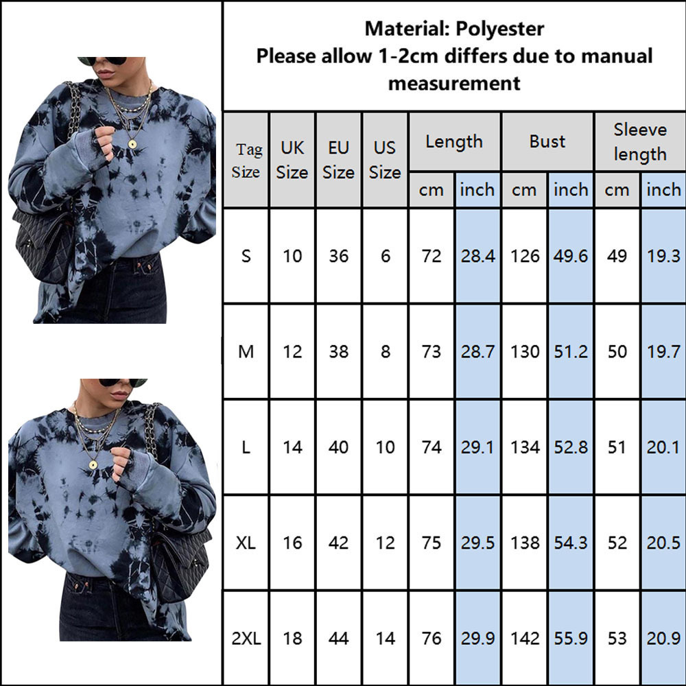 Women Sweatshirts Autumn Round Neck Young Girls Female Tie -dye Printed Clothes Loose Women Pullover Sweatershirts Punk 201102