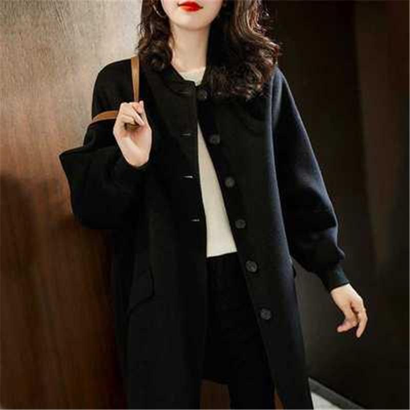 New Winter Women's Wool Coat Faux 2021 Lady Trendy Woolen Overcoats Loose Large Size Female Blend Jackets Pockets Mujer N774