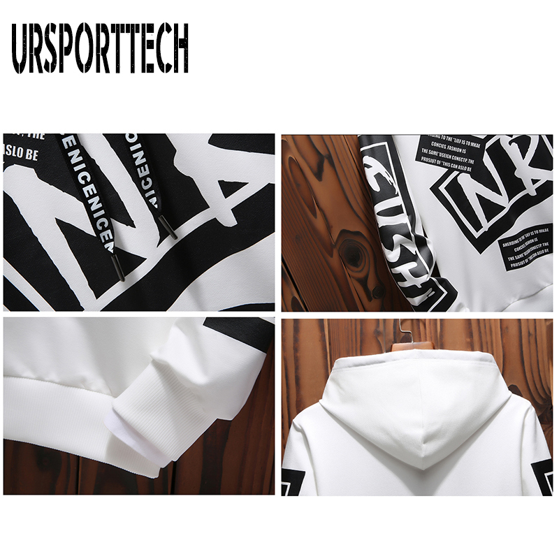 Streetwear Hip Hop Hoodie Men Black and White Long Sleeve Sweatshirt Male Letter Printed Pullover Hoodies Mens Hooded Sweatshirt 201020