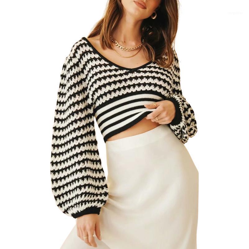 Women's Sweaters 2021 Autumn Warm Design Chic Pullovers Women Hollow Crop Tops Adults Color Block Striped Lantern Sleeve V-neck Knitwear, Black
Women's Sweaters 2021 Autumn Warm Design Chic Pullovers Women Hollow Crop Tops Adults Color Block Striped Lantern Sleeve V-neck Knitwear, Black