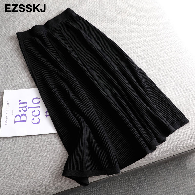 casual Aline MIDI sweater thick skirt female autumn winter midlength black elegant skirt women 210306