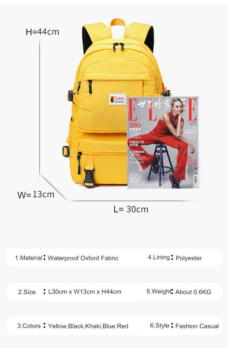 Fengdong fashion yellow backpack children school bags for girls waterproof oxford large school backpack for teenagers schoolbag 210809