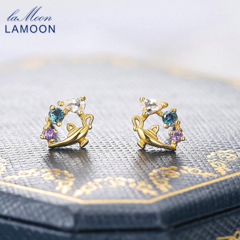 Genuine 925 Silver Stud Earring For Women Natural Blue Topaz Fairy Tale Magic Lamp 14K Gold Plated Fine Jewelry EI130, Golden;silver
Genuine 925 Silver Stud Earring For Women Natural Blue Topaz Fairy Tale Magic Lamp 14K Gold Plated Fine Jewelry EI130, Golden;silver