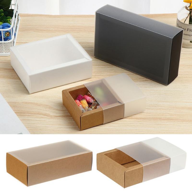 

Gift Wrap Drawer Display With PVC Transparent Window Kraft Paper Box For Candy Cookie Cake Packing Package Case